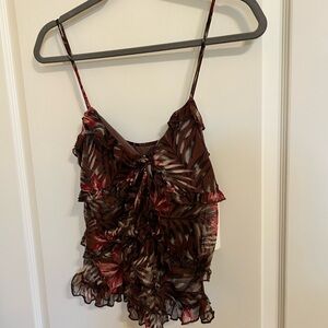Good Days Project festive cropped ruffle open front spaghetti strap tank -NWT